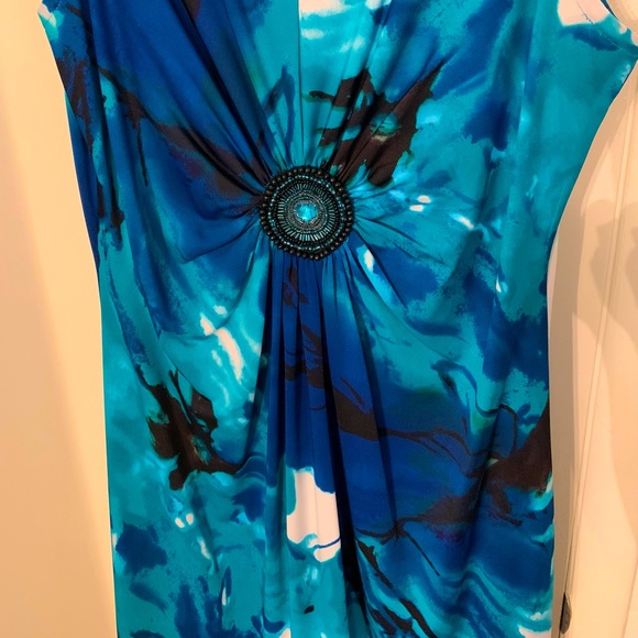 Sleeveless midi Dress size Large Blue & turquoise marbled print - Picture 4 of 11